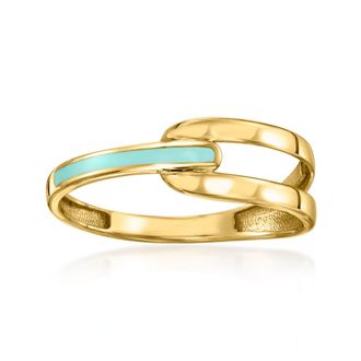 RS Pure by Ross-Simons Turquoise Enamel Interlocking Ring in 10kt Yellow Gold