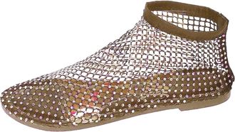 Generic Momolaa Crystal Mesh Ballet Flats for Women Rhinestone Flat Shoes Rhinestones See Through Ankle Boots Fishing Net Hollow Out Flat Sandals Short Boots 