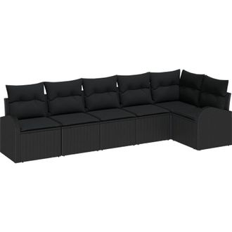 vidaXL Vidaxl - Conjunto De Sof&aacute; De Jard&iacute;n Con Coj&iacute;n 6 Pcs Negro Polirat&aacute;n
