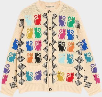 Valentino Garavani Men & apos;s Wool Le Chat De La Maison Jacquard Cardigan