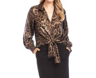 Karen Kane Lulinda Long Sleeve Tie-Front Top - Plus In Leaopard