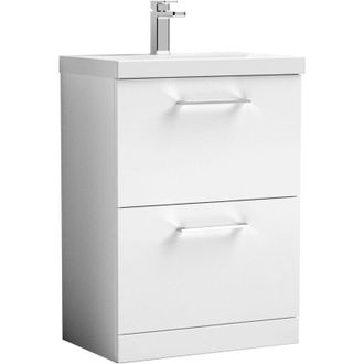 Nuie Nuie - Arno Floor Standing 2-Drawer Vanity Unit with Basin-1 600mm Wide - Gloss White
