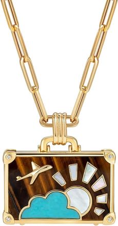 NeverNot Safari Heat necklace - women - 14kt Yellow Gold/Enamel/Diamond/Tiger eye/Turquoise/Mother of Pearl - One Size