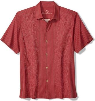 Tommy Bahama Maui Border Silk Short Sleeve Button-Up Shirt in Deep Havana at Nordstrom, Size Xx-Large