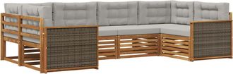 vidaXL Conjunto De Sof&aacute;s De Exterior 6 Uds. Natural Y Gris Claro Vidaxl