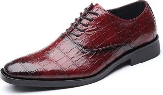 Generic Shoes Dress Oxford for Men Lace Up Burnished Toe Derby Shoes PU Leather Low Top Block Heel Resistant Non Slip Rubber Sole Business(Red,10.5 UK)