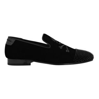 Philipp Plein Schoenen, Heren, Zwart, 41 EU, Leer, Velvet Loafers Skull&Bones