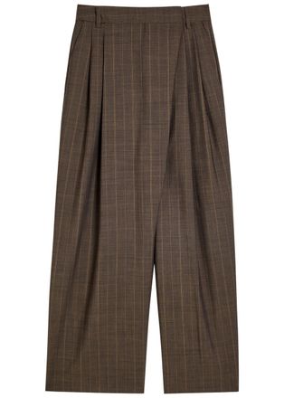 Ganni Pinstriped Wide-leg Wool Wrap Trousers - Brown - 40 (UK12 / M)