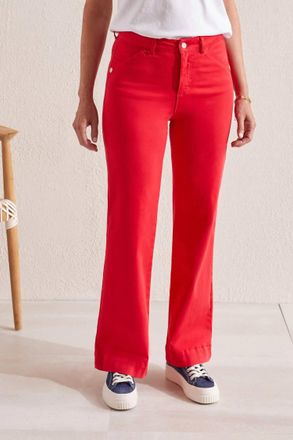Tribal Fallon Fly Front Wide Leg Pant In Poppy Red