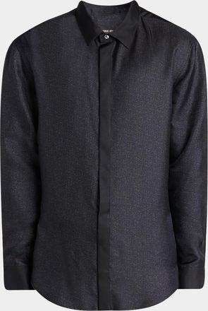 Giorgio Armani Mens Silk Twill Micro-Diagonal Placket Dress Shirt
