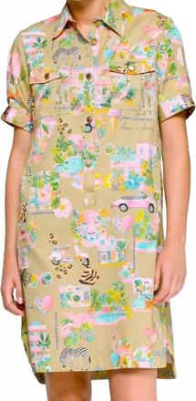 Vilagallo Eliana California Fun Print Short Sleeve Shirt Dress In Multi