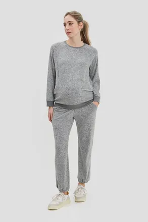 Nom Maternity Heart On My Sleeve Nursing Sweatshirt in Grey at Nordstrom, Size Small