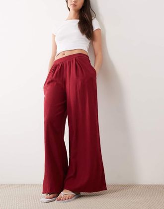 Nobody's Child Jerrow - Pantaloni a fondo ampio in misto lino rosso intenso con vita elasticizzata