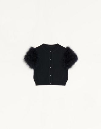 Valentino Cardigan In Maglia Di Lana Con Piume Donna NERO XL