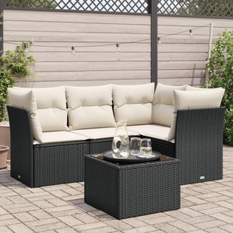 vidaXL Set De Muebles De Jard&iacute;n 5 Pzas Y Cojines Rat&aacute;n Sint&eacute;tico Negro Vidaxl