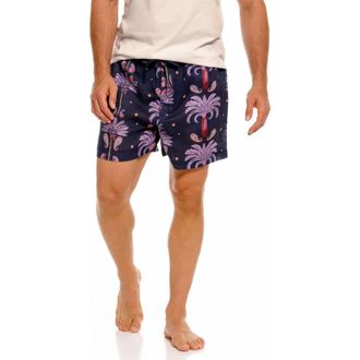 The Lazy Poet Ben Riviera Palms Blue Linen Pajama Shorts at Nordstrom, Size Xx-Large