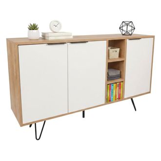 Dmora C&oacute;moda Arlene: Aparador 4 Estantes, 3 Puertas, 7 Compartimentos, 142x36x83h Cm Roble Marr&oacute;n