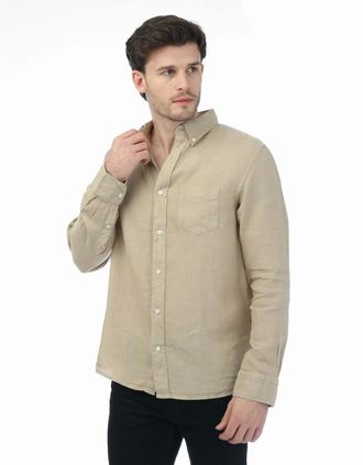GANT Mens Regular Fit Garment Dyed Linen Shirt - Regular Ut Garment Dyed Linen Shirt - Cream - Size: 48/Regular
