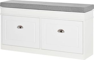 HOMCOM Banco Zapatero Banco De Almacenamiento Para 8 Pares De Zapatos Con 2 Cajones Estantes Ajustables Y Coj&iacute;n Acolchado Entrada Pasillo 104x24x55 Cm Blanco