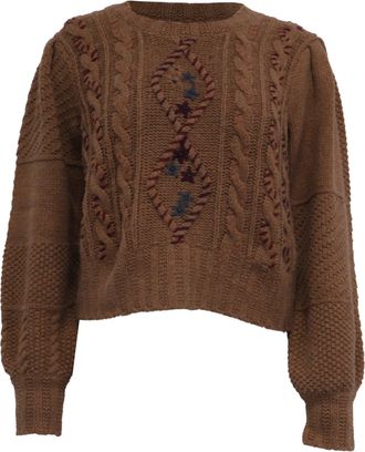 LoveShackFancy Loveshackfancy Leni Embroidered Sweater in Brown Nylon