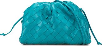 Bottega Veneta Pre-owned Womens Pouch Clutch Woven Leather - Teal - One Size