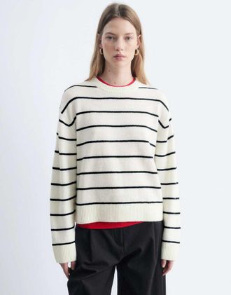 & Other Stories maglione squadrato in misto lana e cotone a righe beige-Neutro