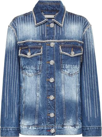 Philipp Plein Crystal Fringe Denim Jacket - Dames - Spijkerjassen - Blauw - XS - Denim - Jassen