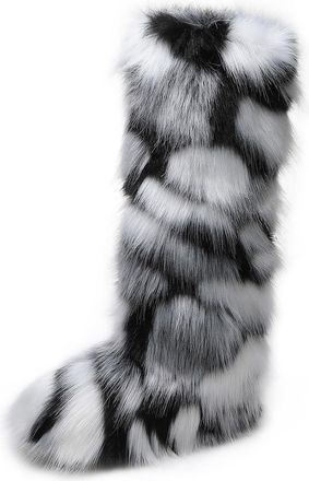 Generic Womens Winter Knee High Boots Fluffy Faux Fur Boots With Thick Fleece Lining Cozy Snow Boots Available In Plus Sizes(White,4.5)