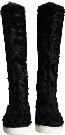 Dolce & Gabbana Black Xiangao Lamb Fur Leather Boots Womens Shoes (Pre-Owned)