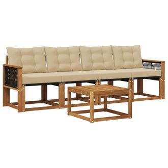 vidaXL Conjunto De Sof&aacute;s De Exterior Con Coj&iacute;n 5 Pcs Natural Y Beige Vidaxl