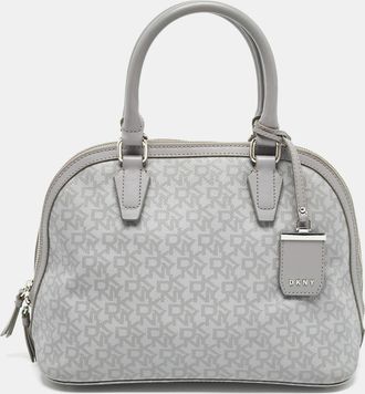 DKNY Dkny Grey Signature Coated Canvas And Leather Dome Satchel