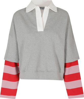 Essentiel Grey Gatsby Layered Sleeve Cotton Polo Sweatshirt