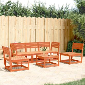 vidaXL Vidaxl - Juego De Sof&aacute;s De Jard&iacute;n 5 Pzas Madera Maciza Pino Marr&oacute;n Cera