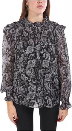 Michael Kors Metallic Paisley Print Georgette Blouse - Dames - Blouses - Zwart - M - Polyester - Overhemden