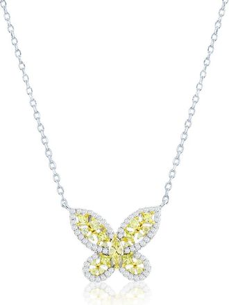 Suzy Levian Pavé Cubic Zirconia Butterfly Pendant Necklace in Yellow at Nordstrom Rack