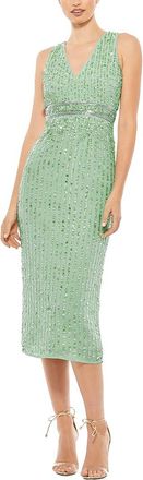 Mac Duggal Sequined Sleeveless V-Neck Midi Sheath Dress