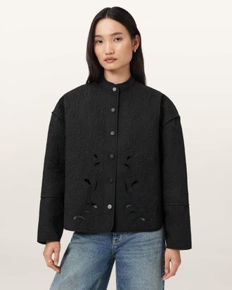 AllSaints Cotton Clary Relaxed Fit Cotton Shacket, Size: UK 14/US 10