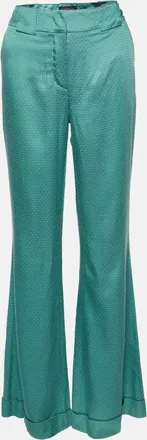 Roberto Cavalli Green Textured Satin Flared Trousers