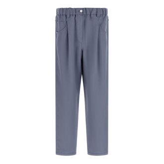 Brunello Cucinelli Elasticated Waist Straight Trousers - female - Brunello Cucinelli - Straight Trousers - Blue - S - Trousers