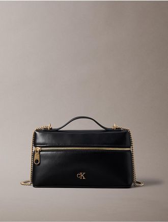 Calvin Klein Womens Monogram Chain Beauty Case - Black