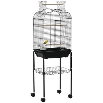 OEM Jaula Para P&aacute;jaros Con Soporte Jaula De Aves Canarios Con 4 Ruedas Techo Abrible 2 Comederos 3 Perchas Bandeja Extra&iacute;ble Y Estante Inferior 46x36x130 