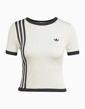 adidas Womens Knitted 3S T - Cream - Size: 12