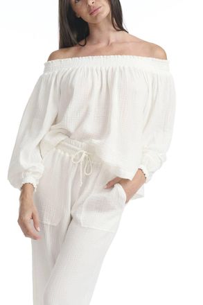 Splendid Womens Ava Gauze Off Shoulder Top In White