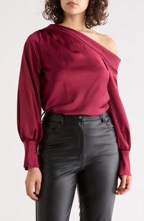 Renee C Asymmetrical Drop Shoulder Satin Top in Burgundy at Nordstrom Rack, Size X-Large