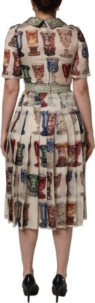 Dolce & Gabbana Womens Multicolor Vintage Glassware Midi Dress Silk Cotton Nylon Elastane