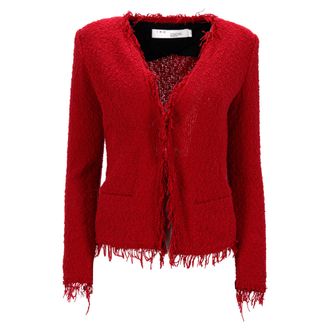 Iro Frayed Jacket in Red Cotton Tweed