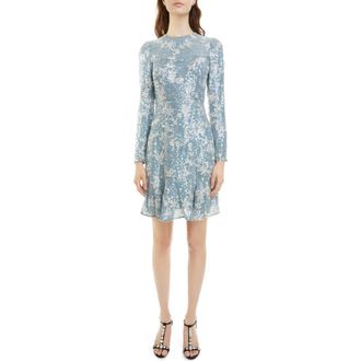 Erdem Bette Sequin Vine Long Sleeve Dress in Blue/Silver at Nordstrom, Size 14 Us