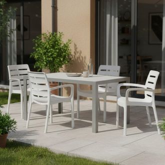 Dmora Silla De Exterior Excel, 4 Sillas, Apilables Made In Italy, Con Brazos, Blanco