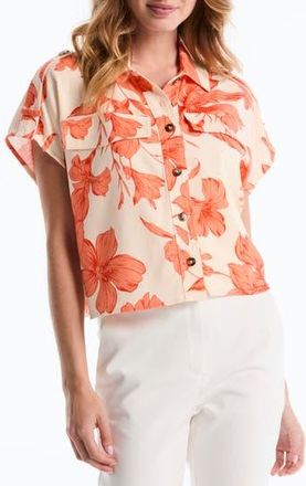 Shelli Segal Blossoming Button-Up Shirt in Coral Blossom/White Swan at Nordstrom Rack, Size X-Large