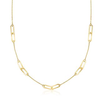 RS Pure by Ross-Simons Italian 14kt Yellow Gold Paper Clip Link Station Necklace
